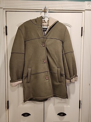 VAN HEUSEN Womens M Sherpa Lined Hooded Button up Heavy Stitch