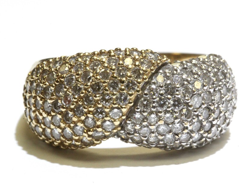 14k yellow white gold 2.43ct diamond French set pave band anniversary ring 7.4g