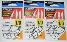 3 packs owner cutting point J hook extra big wide bite 1/0 5140-111 black chrome
