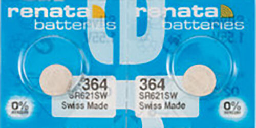 2 x Renata 364 Watch Batteries, 0% MERCURY equivilate SR621SW 621 , Swiss Made - Picture 1 of 1