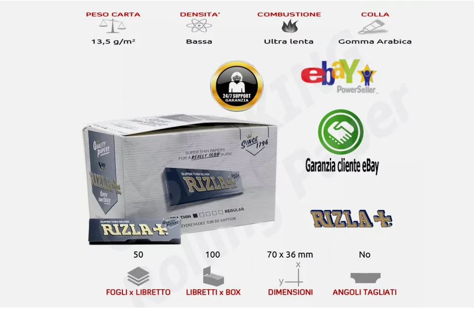 Cartine RIzla Silver Corte Argento Grigie Regol Ultra Sotile Tipo B 100 Libretti