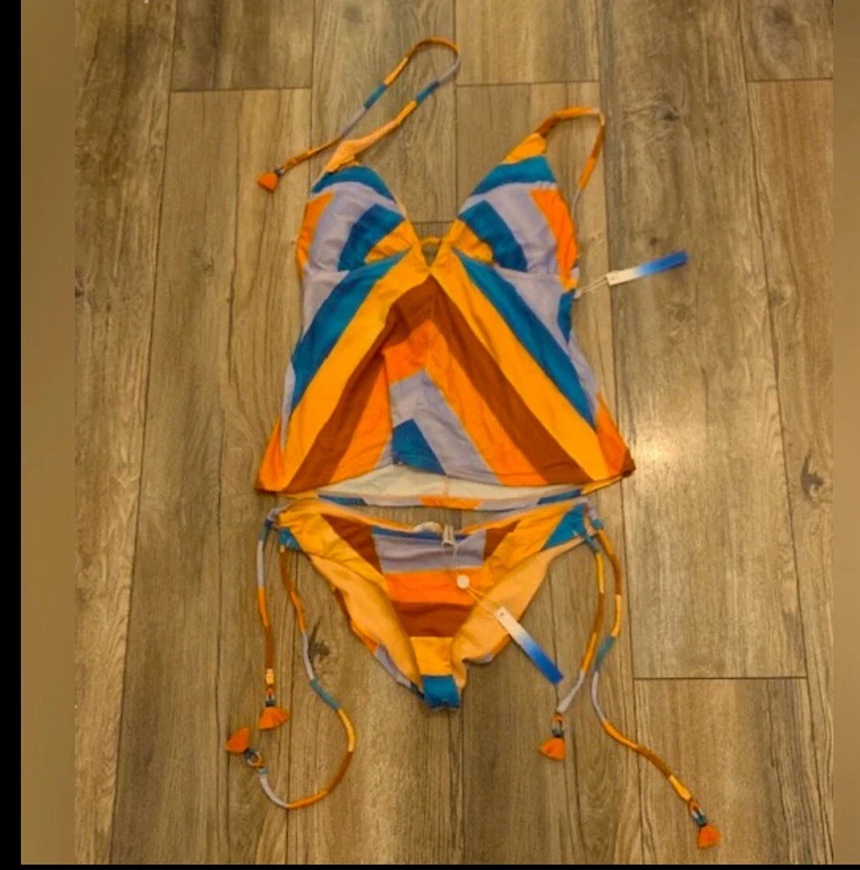 Conjunto de traje de baño tankini con estampado de fiesta en bloque Lucky Brand para mujer. Grande.  Nuevo con etiquetas Foto 2 de 4