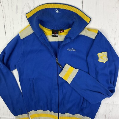 Vintage Rip Curl Sweater Men Sz M Cardigan Y2K Full Zip Knit Retro Blue Skater