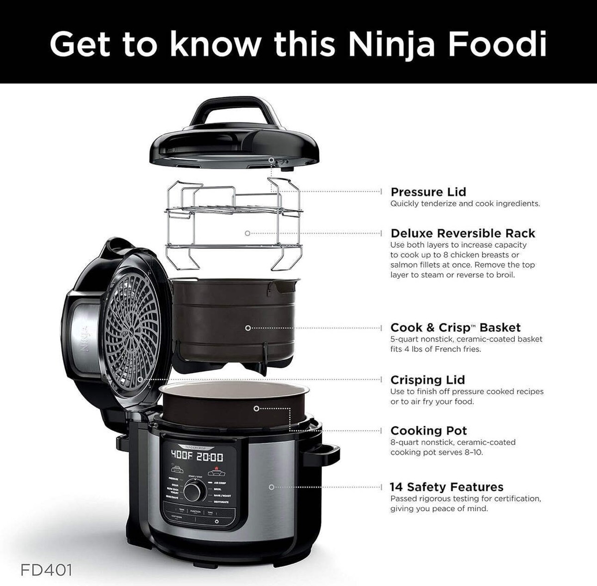 Ninja FD401 LP3 Foodi 12-in-1 Deluxe XL 8 qt. Pressure Cooker