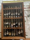 Vintage Souvenir Collector Spoons (24) With Glass Door Wooden Case — photo 3