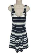 J.Crew Womens Skater Knee Length Dress Size XS Black Striped Crew Neck Sleeveles