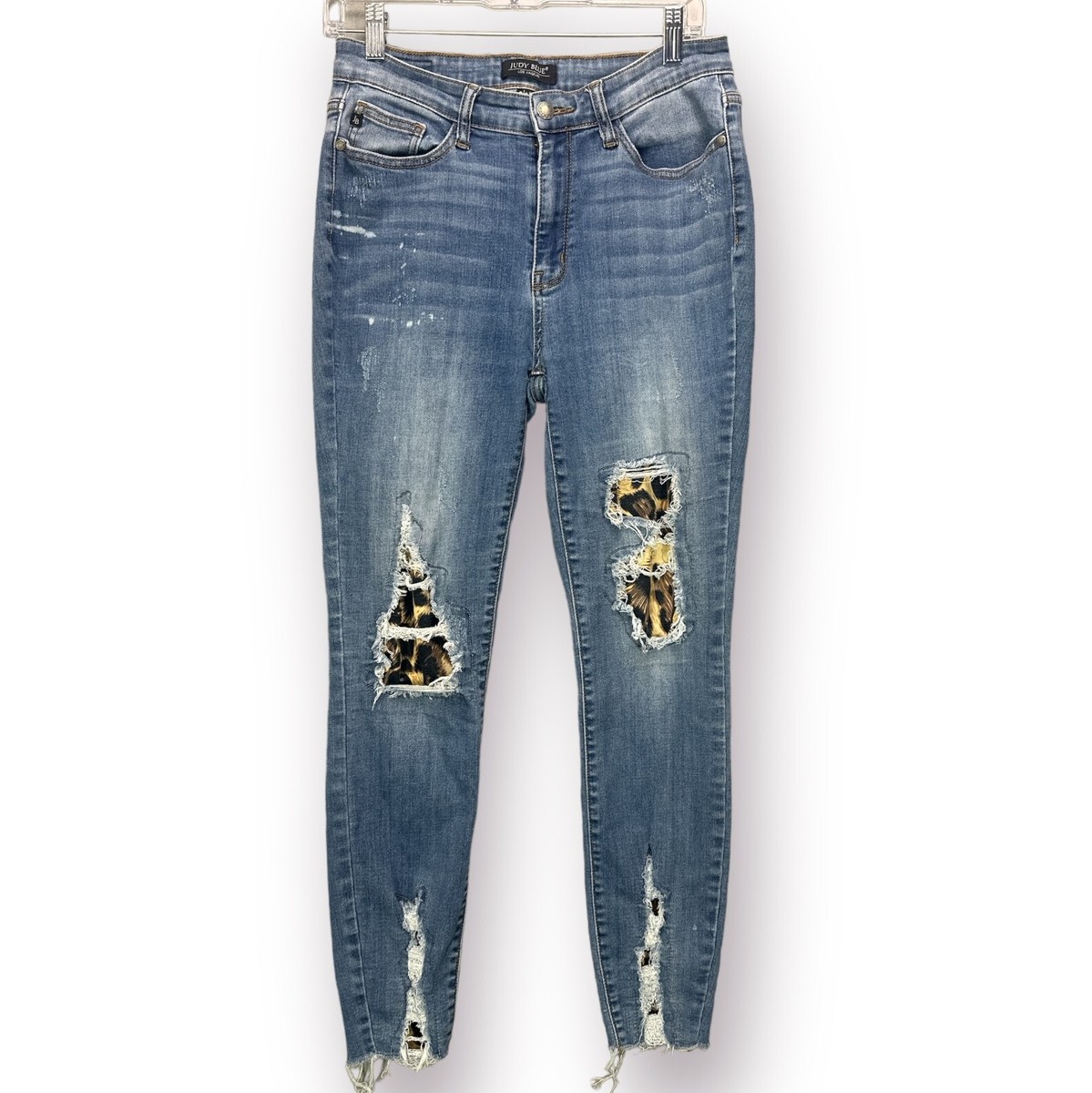 Judy Blue Distressed Cheetah Leopard Patch Skinny Fit Jeans Womens Size 9/29
