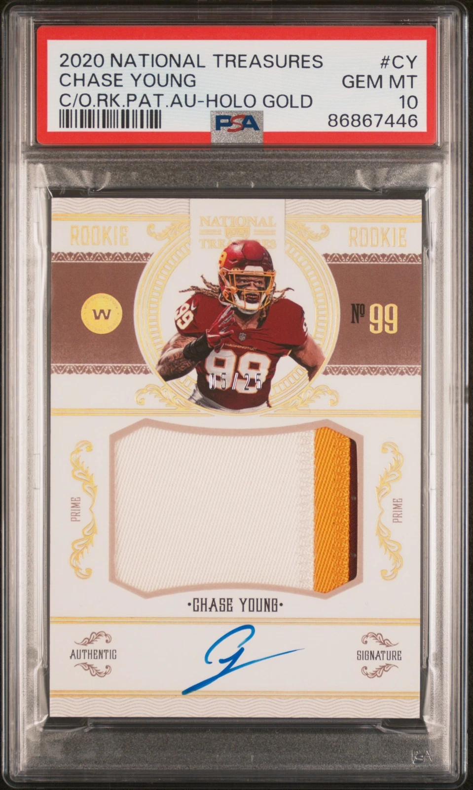 Chase Young Panini National Treasures Crossover Rookie Patch Autographs #CY Holo Gold