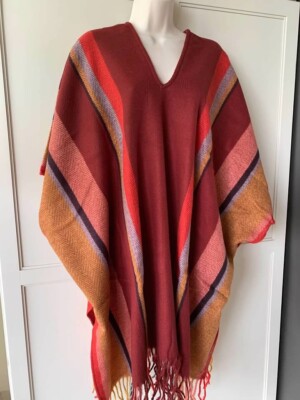 Treasure & Bond Women's Poncho Red Multi Stripe Size- O/S- NWT