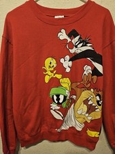 Looney Tunes Red Sweatshirt M Bugs Sylvester Tweetie Taz Martian Daffy Vtg 90s