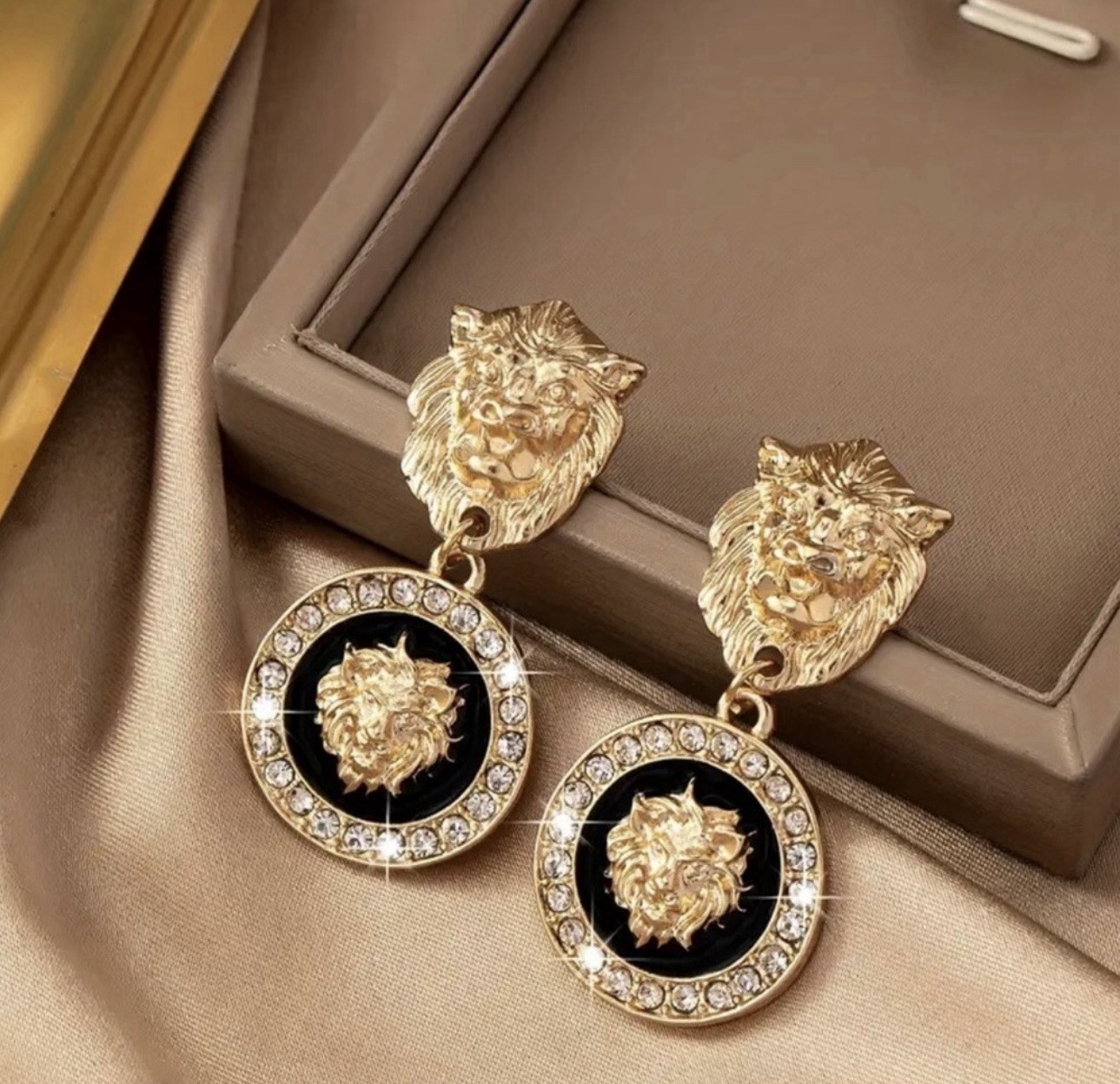 Lion Head Crystal Rhinestone Earrings for Women