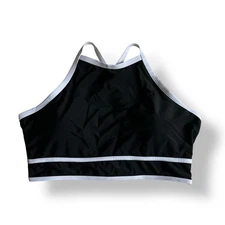 Blooming Jelly NWT High Neck Bikini Top Womens Size L Black White Swim Pool