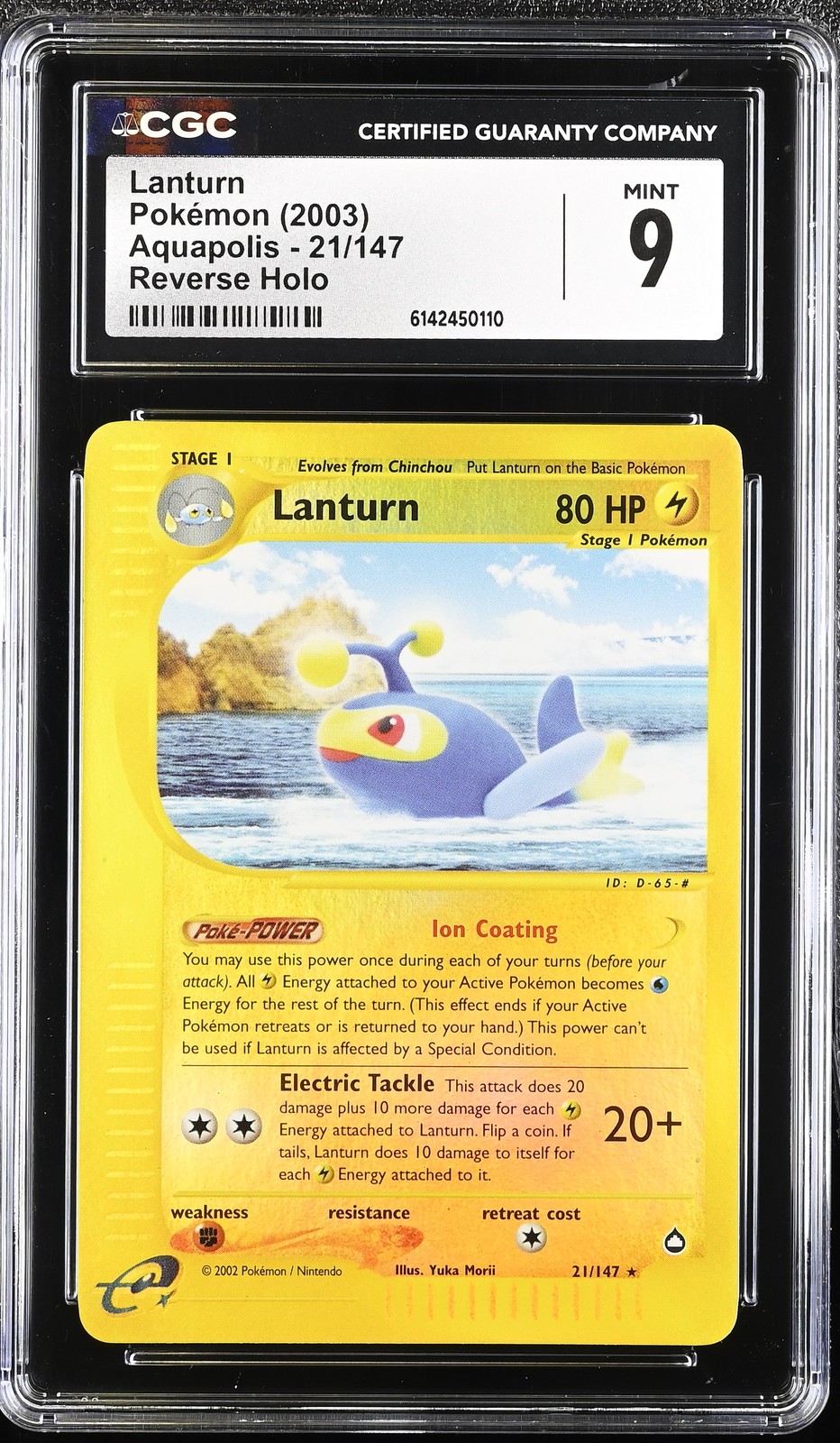 CGC 9 MINT Lanturn 21/147 Aquapolis Reverse Holo Pokemon Card