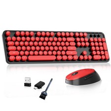 Wireless Keyboard and Mouse, COOFUN Retro Typewriter Keyboard with Round Keyc...