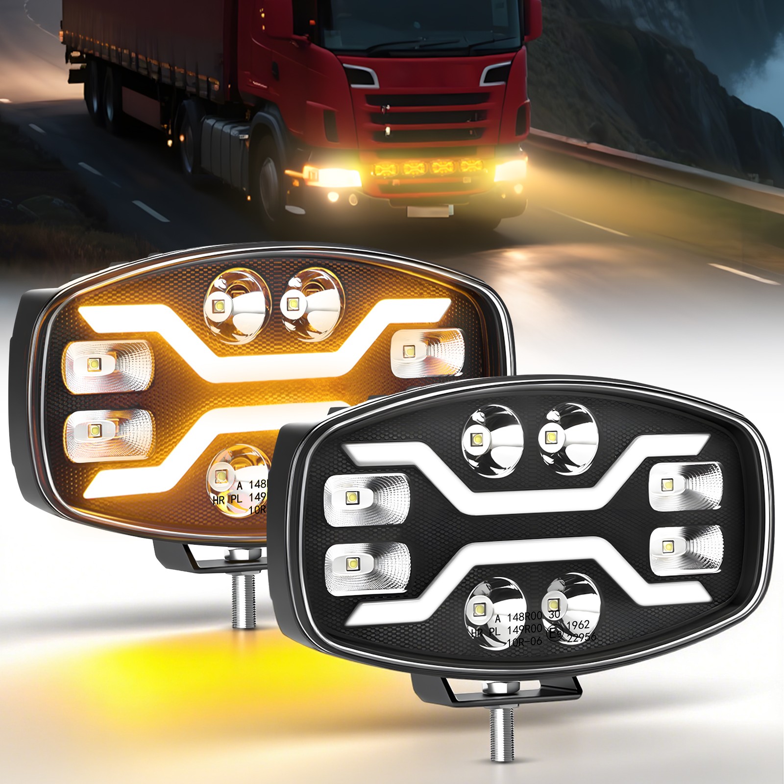 Phare de travail LED 12V 24V 90W feu de position orange blanc E9 longue portée pour camion