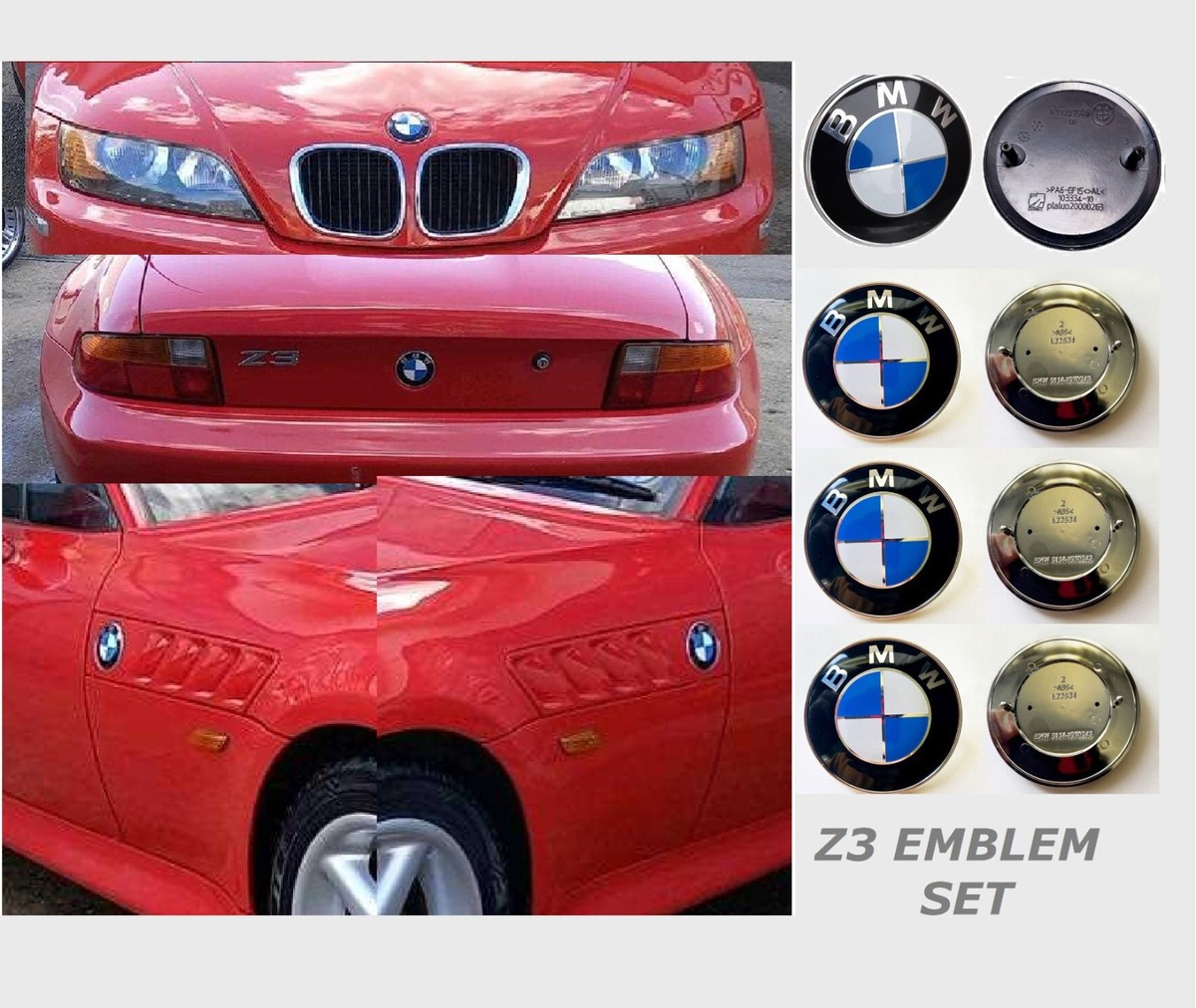 ハンドメイド☆オーダーページ【183】 BMW Z3 ROADSTER rear, front and fender emblem set 3 x 78 mm + 1 x