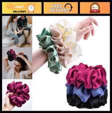 Extra Large Real Silk Scrunchies for Thick Hair - Jumbo Satin Hair Ties 6 Pack