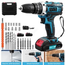 Cordless Hammer Drill Set Electric Impact Combi Driver Screwdriver Set 2 Battery