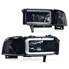 Led Light Strip Headlights Smoke Lens Black Housing Ram 1500 2500 3500 1994-2002