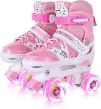 Adjustable Kids Roller Skates Girls Pink Light-Up Wheels Beginner 4 Sizes