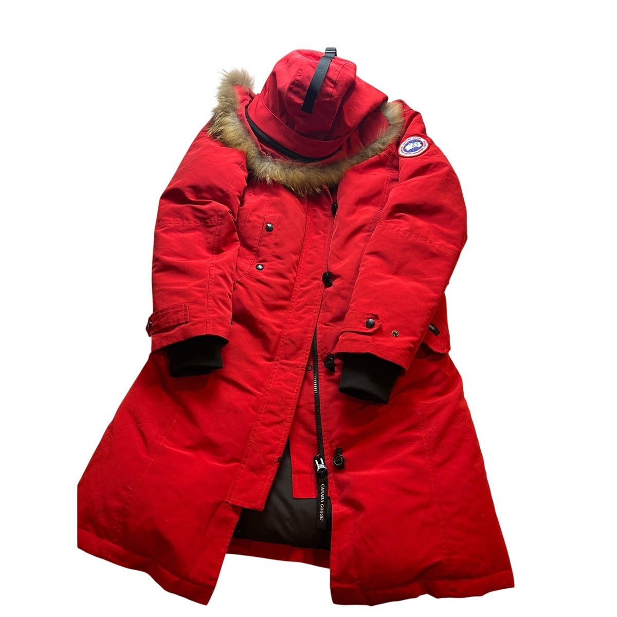 Canada Goose Arctic Program Parka Jacket Red Large Coyote Fur Hood 
