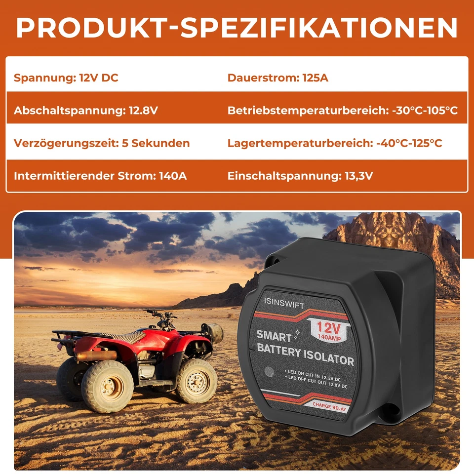 BSR 12V Vollautomatisches Batterie Trennrelais 140A VSR Laderelais KFZ Camper - Bild 2 von 4