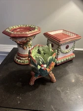 Fitz and Floyd Set Of 3 Equestrian Candle Pedestals & Votive Holder