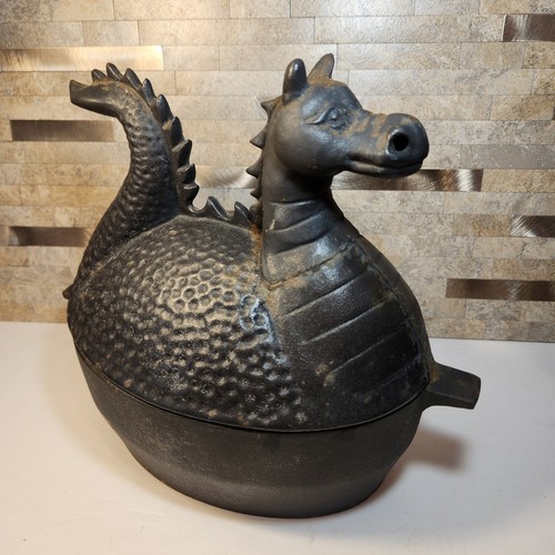 Cast Iron Dragon Wood Stove Steamer Humidifier Fireplace Hearth Decor Black