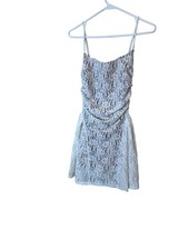 White Fox Dress Womens Small White Lace Ruched Spaghetti Strap Mini Nude Lined
