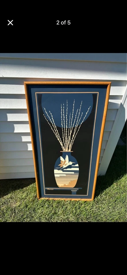 Pinturas de jarrón Franco / Pinturas al óleo de jarrón de mediados de siglo originales / Arte de pared Foto 3 de 4