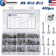 400pcs Hex Washer Head Self Drilling Sheet Metal Tek Screws Kit Stainless Steel