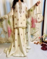 Attractive Look White Chinon Top Palazzo With Dupatta For Festival Wear