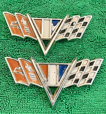 Pair Of Vintage 1960s Chevrolet V Flag Emblems 3840318