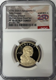 1776 2026 S Sacagawea $1 Polly Cooper NGC PF70 UCam First Day Issue Dual Date