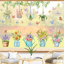 Potted Plants Window Clings, Easter Flowers Plants Spring Easter Window Decals B