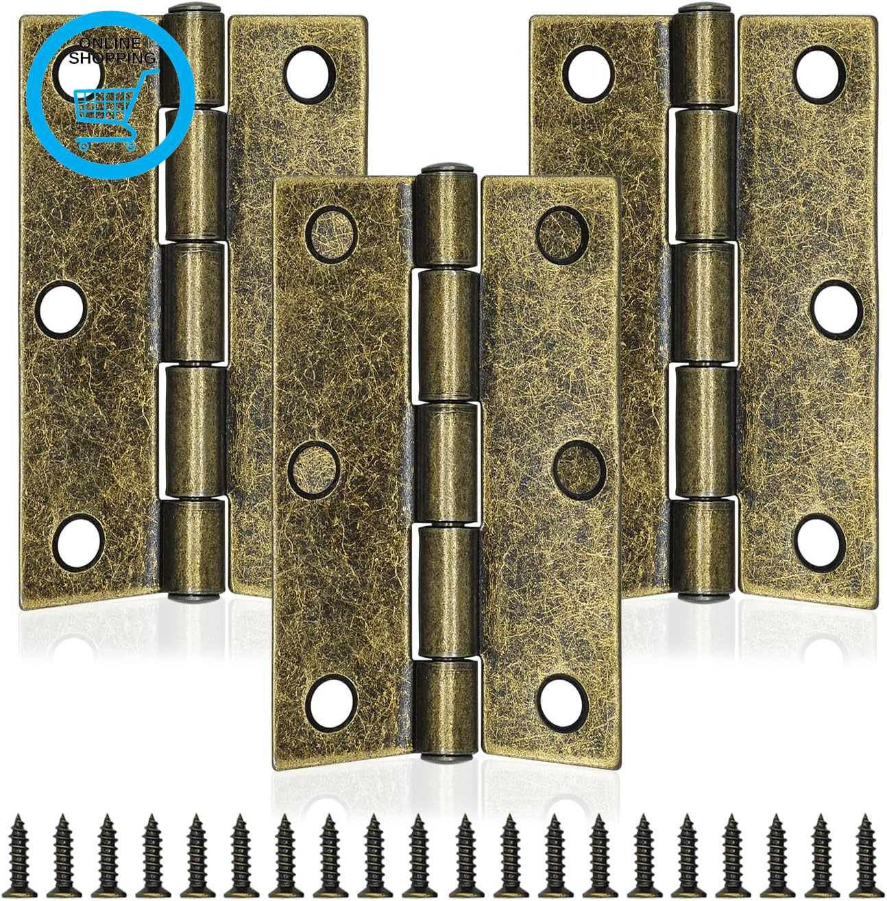 3Pcs Retro Door Hinges, 75Mm (3 Inch) Bronze Butt Hinges with 20PCS Hinge Screws