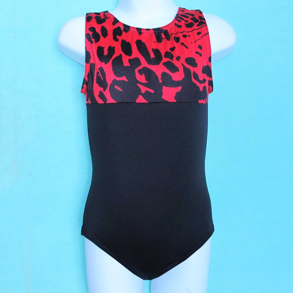 Leotardo Gimnasia Niñas Talla CM Niño 8 Negro Rojo Guepardo Manchas en el Pecho