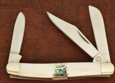 QUICK SILVER SECTIONAL ABALONE & MOTHER OF PEARL STOCKMAN KNIFE NICE (27225)