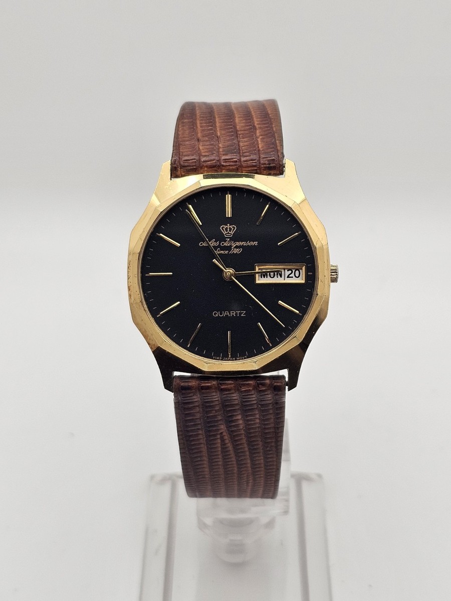Vintage Early 80s Jules Jurgensen Men Goldtone Daydate Analog