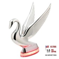 47983 Chrome Swan Hood Ornament with 6 LED Glow Base Red/Clear