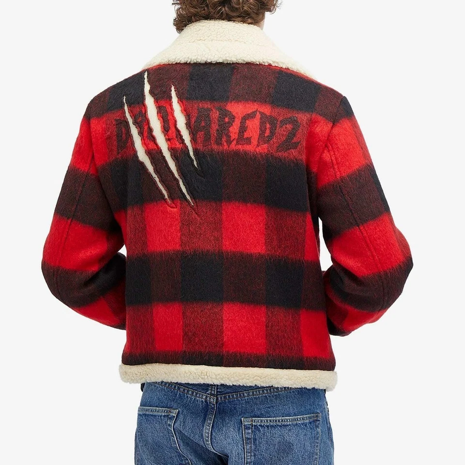 DSQUARED2 S74AM1498 NIGHTMARE Aviator Bomber Jacket Wool Felt Fleece Check 48-38 - Image 4 of 4
