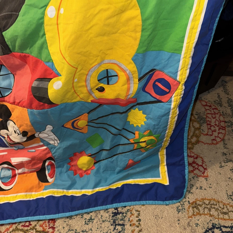 Disney Baby Quilt Crib Blanket Mickey Mouse House Gears 44x56" Vintage Pluto HTF - Image 3 of 4
