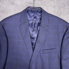 Ralph Lauren Blazer Men 48R Sport Coat Windowpane Houndstooth Wool Jacket Blue