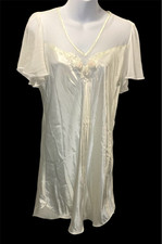 Vintage Sara Beth Satin Sleep Dress Small Satin Nightgown Ivory Flutter Sleeve