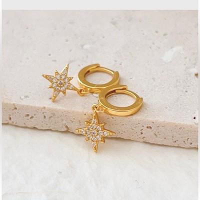 925 Sterling Silver Dangle  North Star Hoop Earrings,