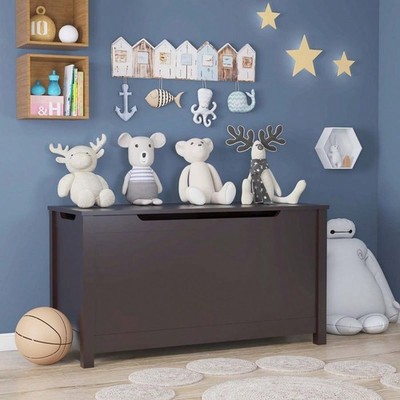 Kids Wooden Toy Box Storage Chest w Safety Hinged Lid White 31.5in