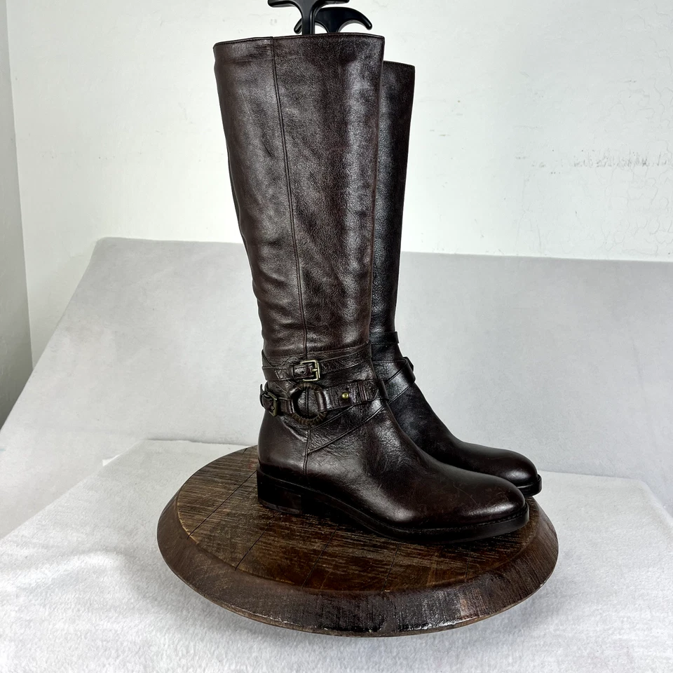 Botas Via Spiga para mujer 6,5 M Sheldon altas cuero de equitación detalle de hebilla con cremallera Foto 4 de 4