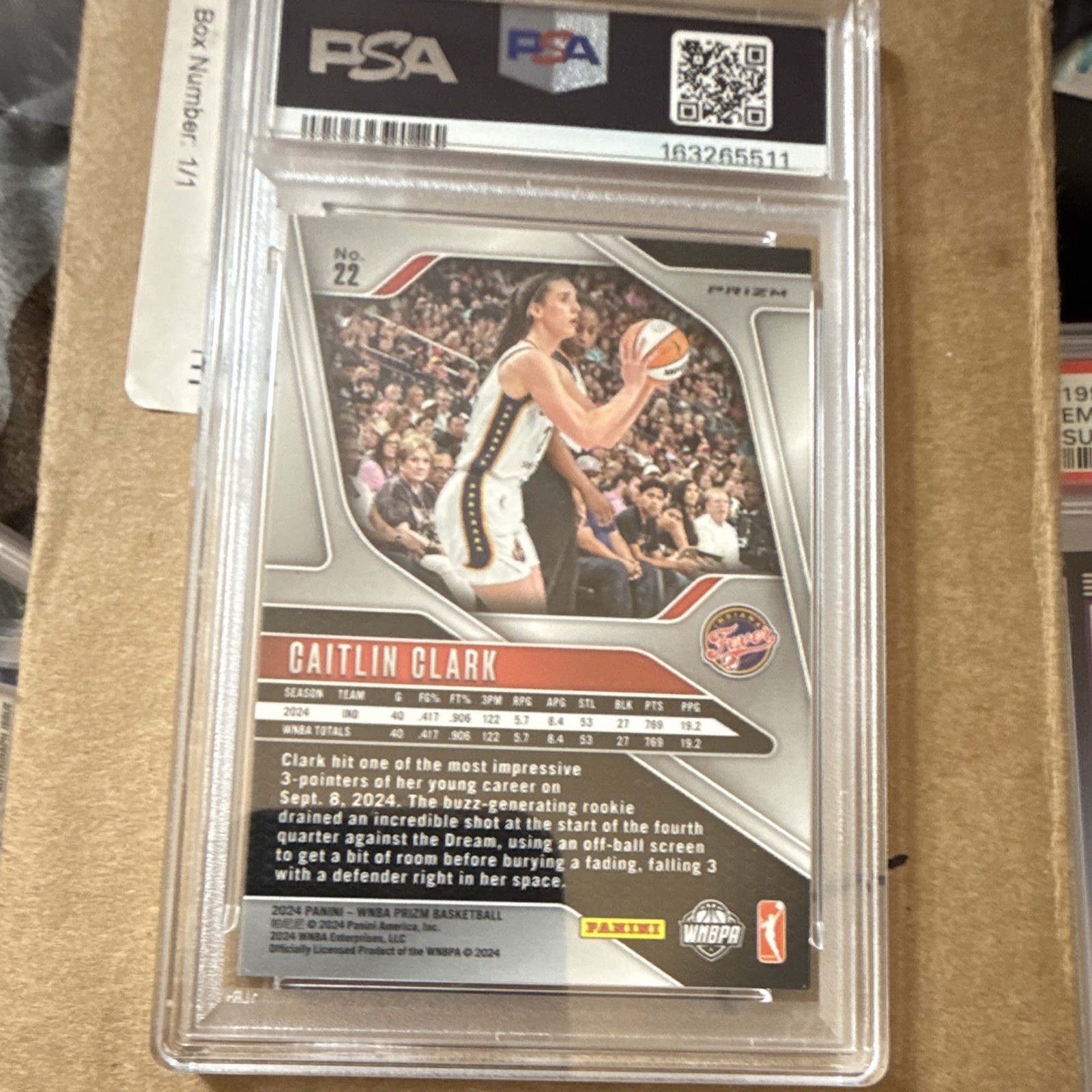 Panini Prizm WNBA Caitlin Clark #22 RC Blue Velocity Prizm PSA 8 view 2