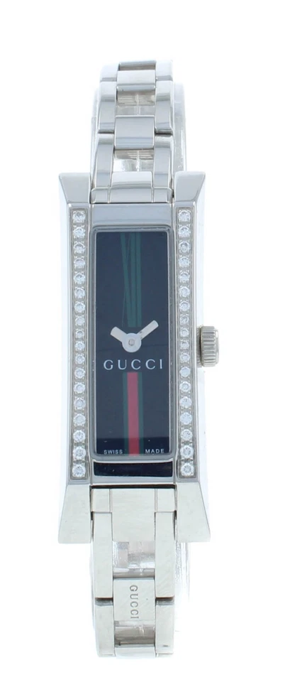 Pre-Owned Gucci 110 G-Link Diamond Black Dial Quartz Ladies Watch YA110513