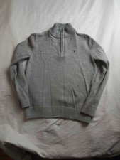Tommy Hilfiger Sweater Boy Medium 10-12 Gray Knit Quarter Zip Pullover Mock Neck